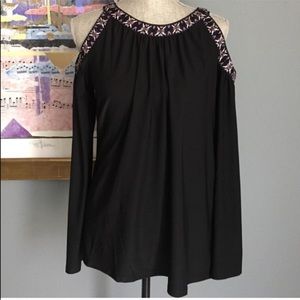 ECI NY Beaded Cold Shoulder Tie Back Top